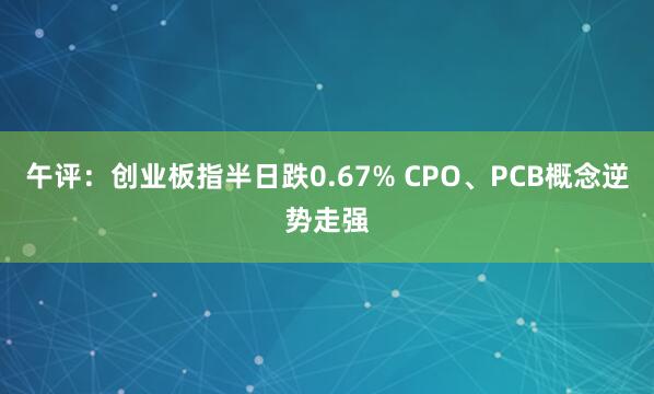 午评：创业板指半日跌0.67% CPO、PCB概念逆势走强