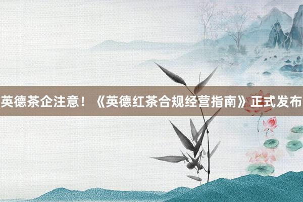 英德茶企注意！《英德红茶合规经营指南》正式发布