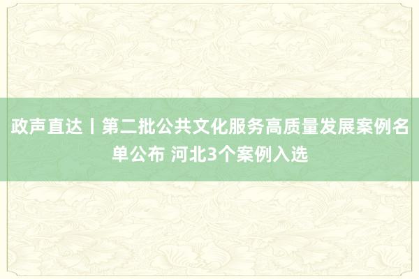 政声直达丨第二批公共文化服务高质量发展案例名单公布 河北3个案例入选