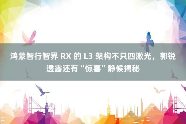 鸿蒙智行智界 RX 的 L3 架构不只四激光，郭锐透露还有“惊喜”静候揭秘