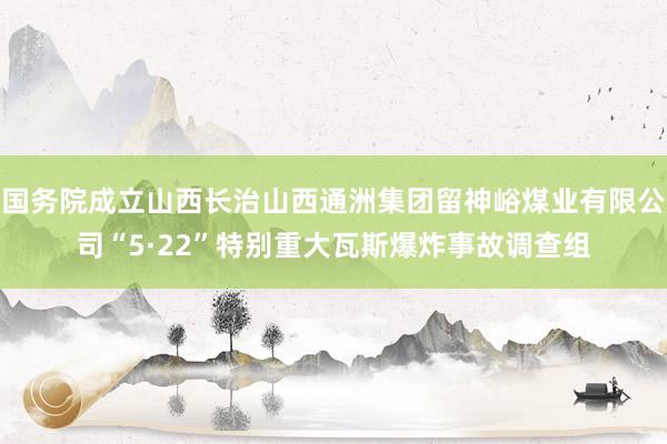 国务院成立山西长治山西通洲集团留神峪煤业有限公司“5·22”特别重大瓦斯爆炸事故调查组
