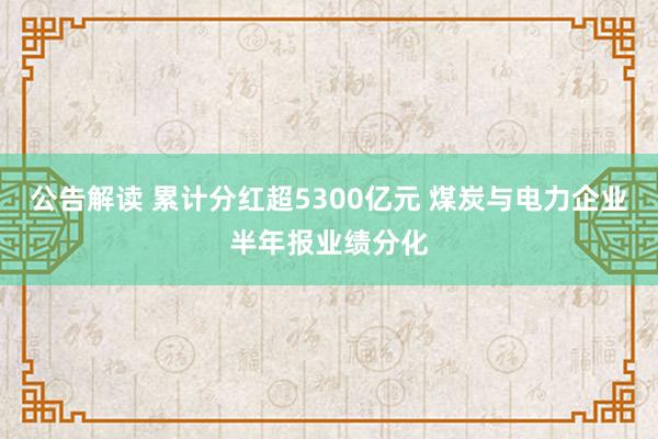 公告解读 累计分红超5300亿元 煤炭与电力企业半年报业绩分化