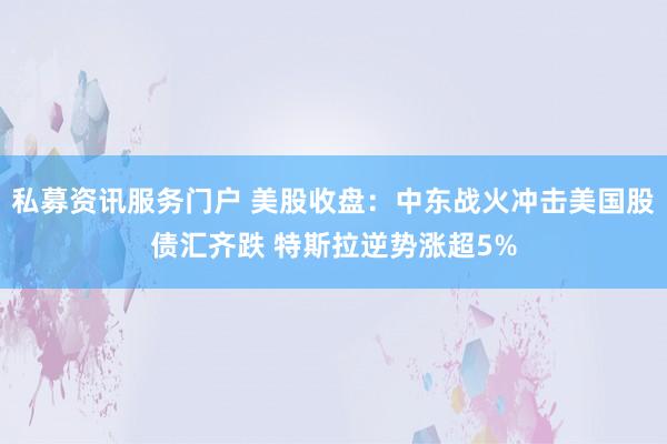 私募资讯服务门户 美股收盘：中东战火冲击美国股债汇齐跌 特斯拉逆势涨超5%