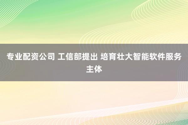 专业配资公司 工信部提出 培育壮大智能软件服务主体