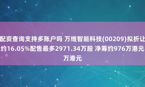 配资查询支持多账户吗 万维智能科技(00209)拟折让约16.05%配售最多2971.34万股 净筹约976万港元
