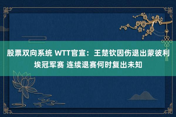股票双向系统 WTT官宣：王楚钦因伤退出蒙彼利埃冠军赛 连续退赛何时复出未知